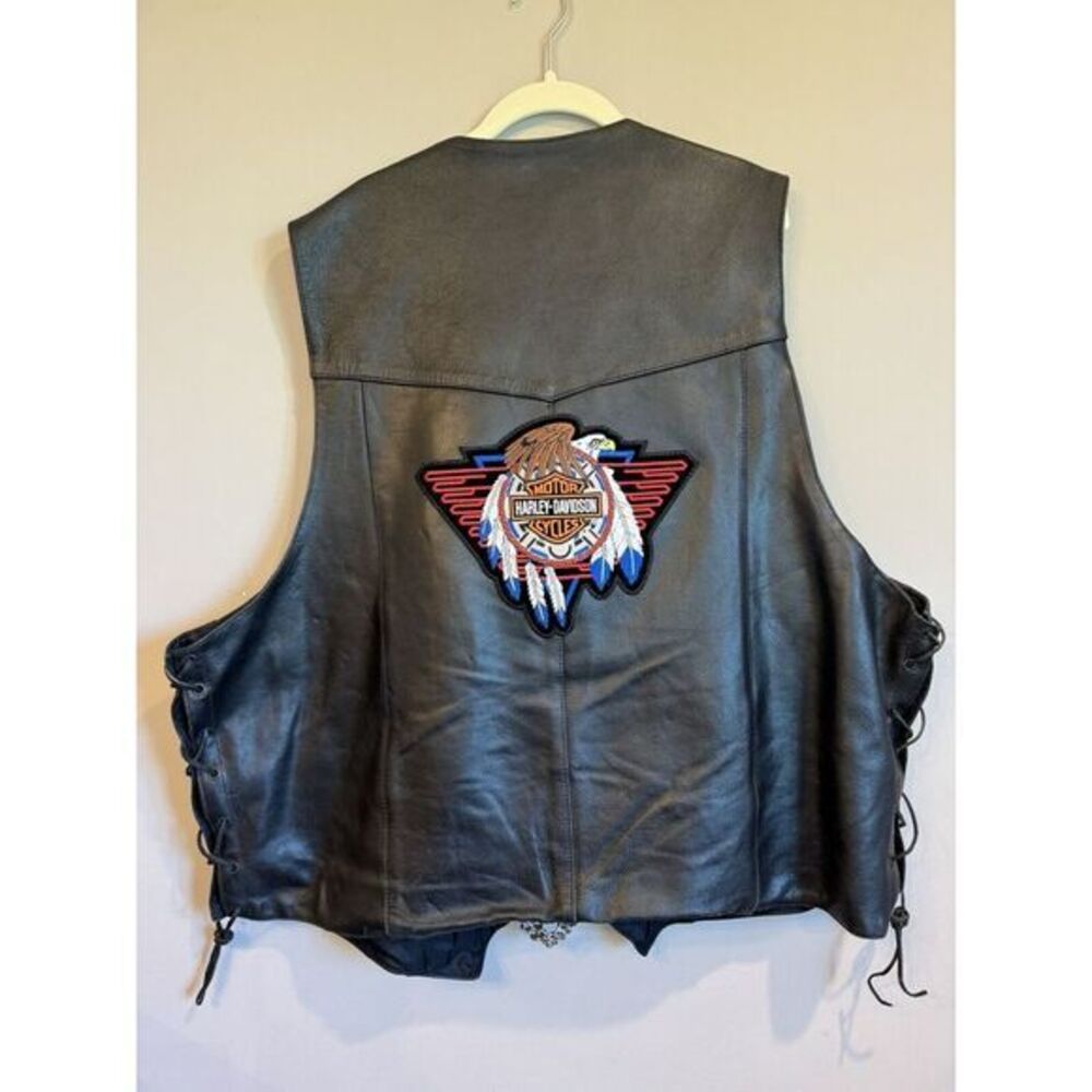 Vintage Harley Davidson ATL Leather Vest Eagle Chain Patriotic Eagle USA Size 60